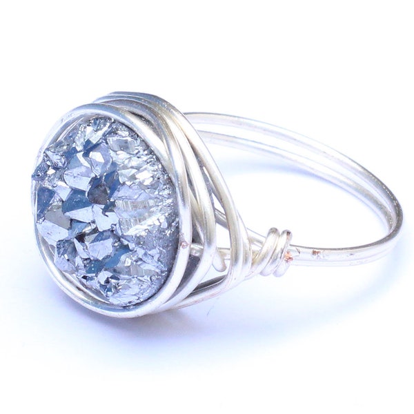 Silver druzy ring, natural crystal ring, drusy jewellery, drusy ring, gemstone ring, druzy jewelry, sterling silver ring
