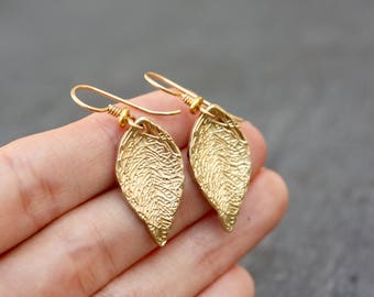 Gold leaf earrings, leaf earrings, leaf jewelry, simple earrings, everyday wear, dangle earrrings, nature earrings,nature inspired