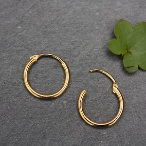 11mm Gold Hoops, 9 Carat Gold, Outer diameter = 11mm, thickness 1mm, fine gold hoops, delicate hoops, simple earrings, gold