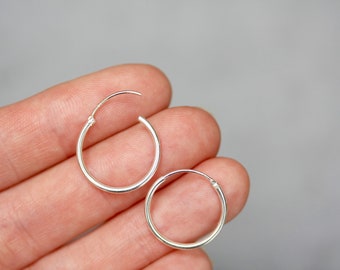 Sterling Silver Hoop Earrings, 15mm Hoops, Small Silver Hoops, Tiny Silver Hoops, Modern Hoop Earrings, Simple Silver Hoops, Delicate Hoops