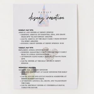 Disney Trip Itinerary Planning and Information Guide