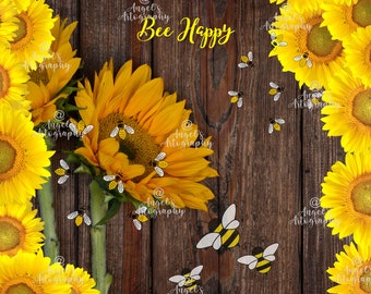 Bee happy png,sublimation png, sunflowers and bees png,20 oz tumbler png, DIY, skinny tumbler template, bee lovers png, digital download,