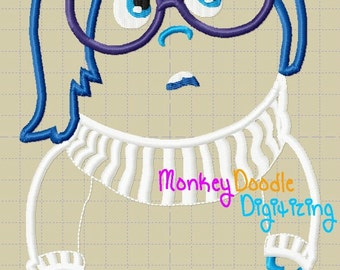 Sadness Inside Out -  Embroidery Machine Applique - Instant Download -Pixar Monkey Doodle Digitizing