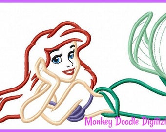 Ariel Princess Embroidery Machine Applique - Instant Download - Monkey Doodle Digitizing