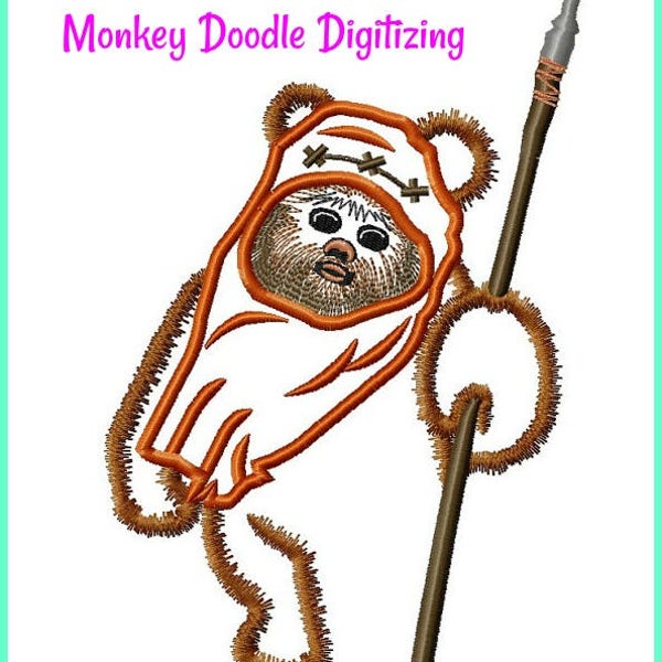 Ewok z włócznią - aplikacja do haftu Star Wars - natychmiastowe pobranie - Monkey Doodle Digitizing