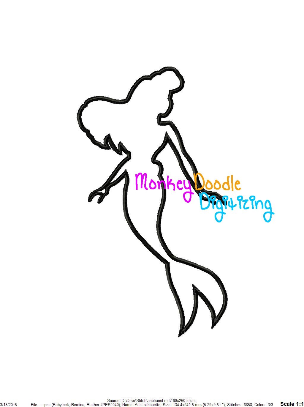 Ariel Silhouette Princess Embroidery Machine Applique Etsy 日本