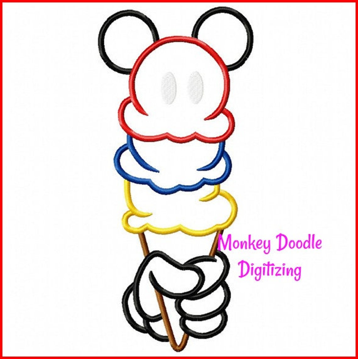 Mickey Ice Cream Cone Embroidery Machine Applique Instant Etsy