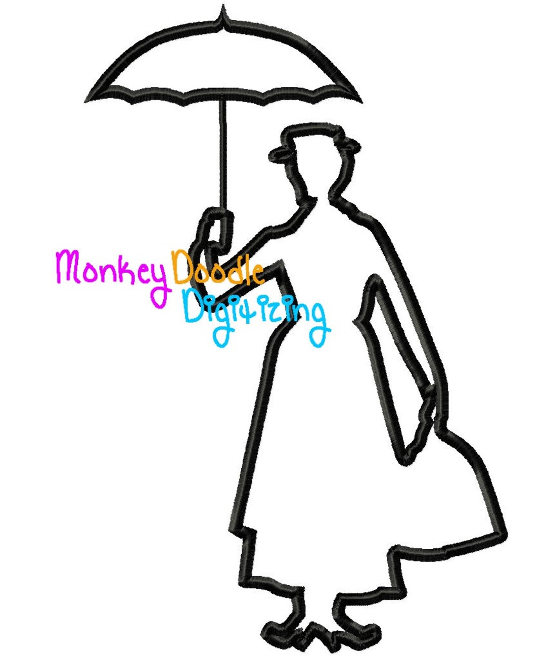 Mary Poppins Silhouette Princess Embroidery Machine Applique Instant ...