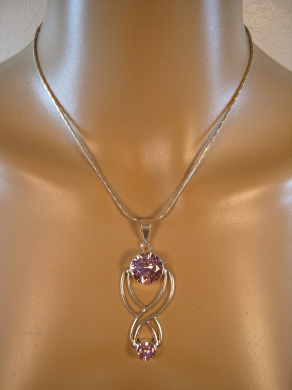 Necklace Pendant 925 Sterling Silver Pink Cabochon
