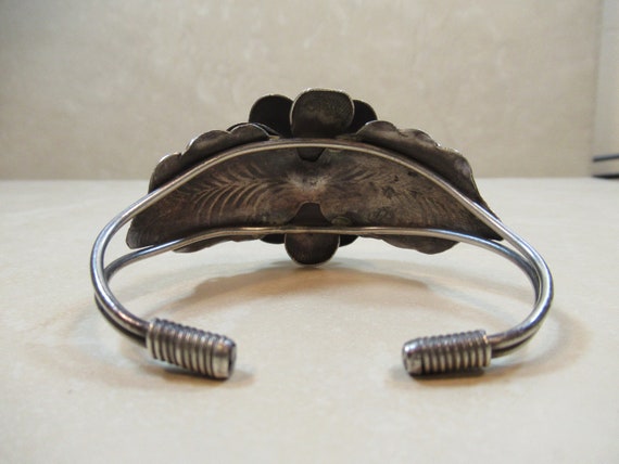 Sterling 925 Silver Antique Floral Cuff Bracelet … - image 9