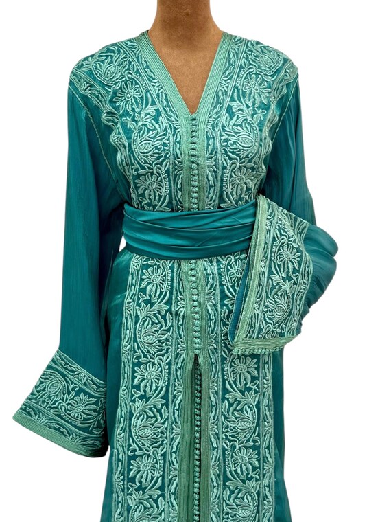 moroccan cocktail dress Malika Moroccan Kaftan Evening Dress in Aqua Green