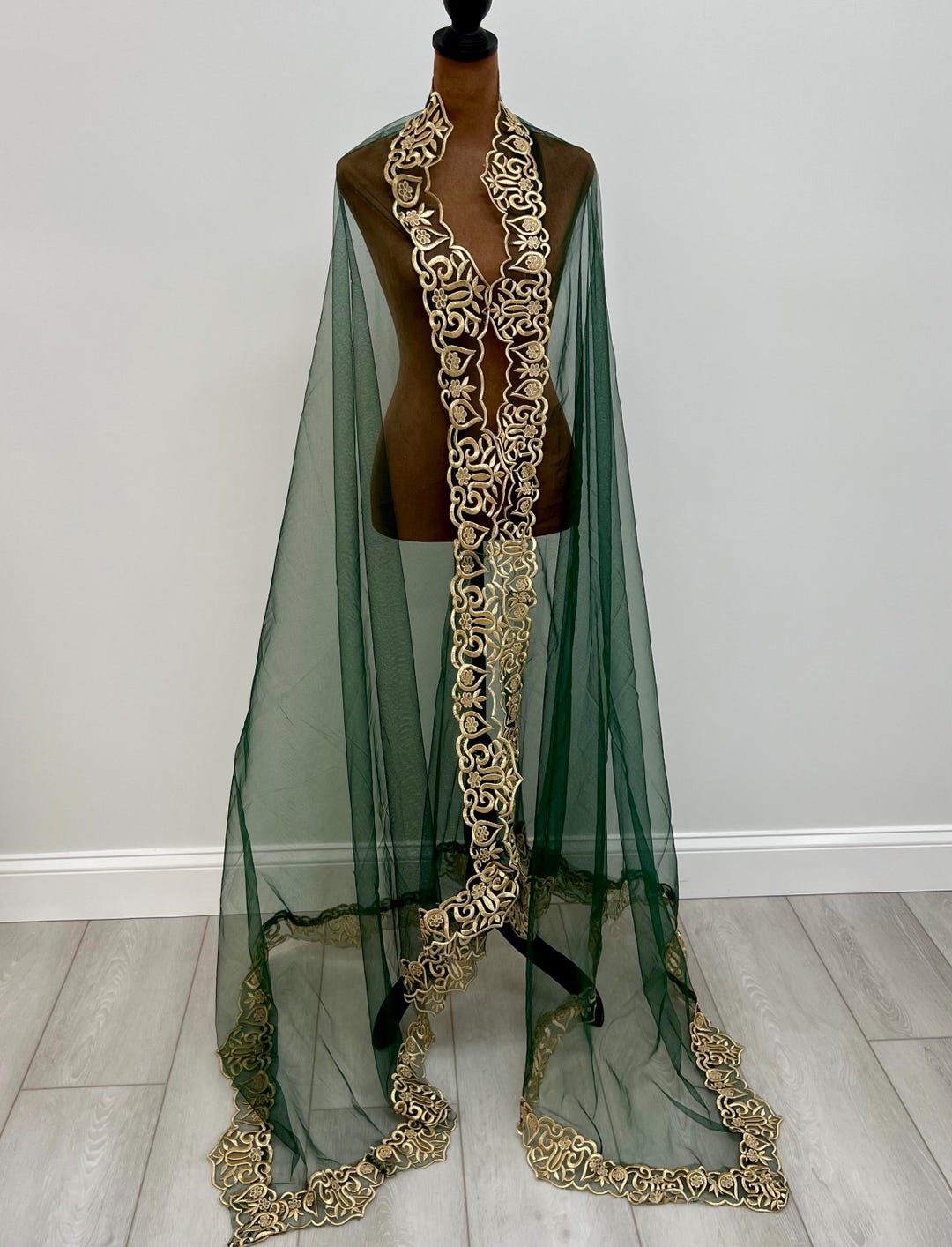 Green Bridal Veil, 3-meter Gold Embroidery, Moroccan Wedding, Elegant ...