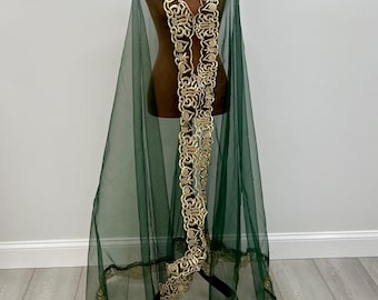 Green Bridal Veil, 3-Meter Gold Embroidery, Moroccan Wedding, Elegant Long Bride Veil