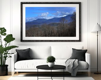 Mountain range photograph of The Great Smoky Mountains, Fall nature scene, Gatlinburg, TN, beautiful skies, landscape in Tennesse