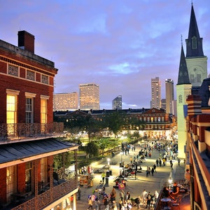St Louis Cathedral at sunset, Muriels Balcony, overlooking Jackson Square, New Orleans, Downtown, Photography, skyline, French Quarter