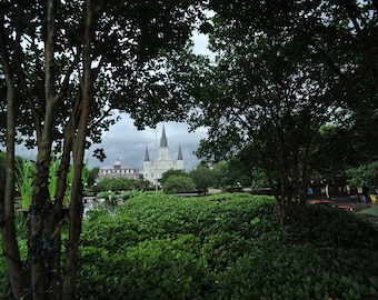 Jackson Square, New Orleans French Quarter, St Louis Cathedral, horse drawn carriages, tourist artist, Decatur st, street photography