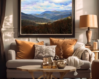 Fotografia della catena montuosa nelle Great Smoky Mountains, scena della natura autunnale, Gatlinburg, TN, cieli bellissimi, paesaggio, Tennesse,