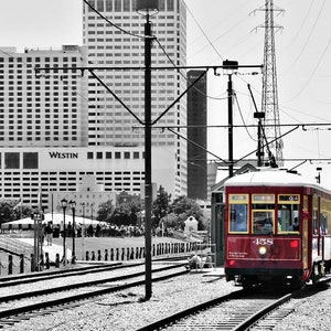 New Orleans Riverwalk Red Street Car, decoração de casa de Nova Orleans, impressões de fotos, arte local, fotos de sala de estar, centro da cidade, grande fácil,