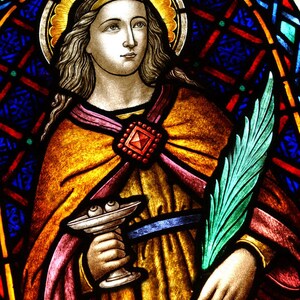 St. Louis Cathedral Stained Glass Window Print, New Orleans, Church Decor, Living Room, Religious, Saints, Angels, Palm leaf, French Quarter