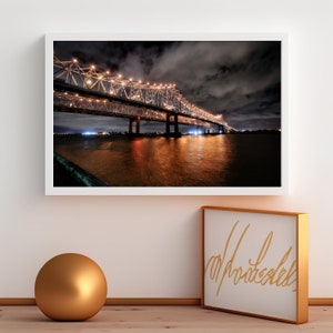 Fine Art Bridge, New Orleans Mississippi river bridge, Downtown, French Quarter Fest, night photography, NOLA Architecture, Westbank, Lights