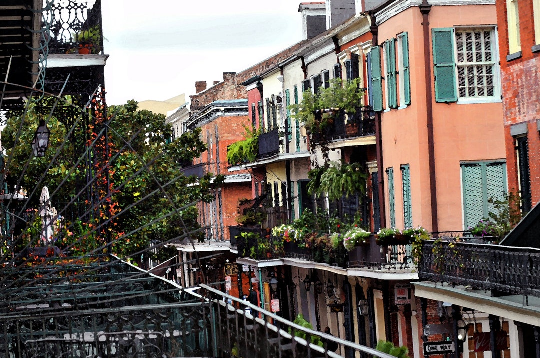 Bourbon Street Balcony, 2nd and 3rd Floor Flowers, Lacey Wrought Iron