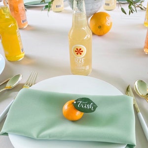 REAL Lemon Leaf place cards, place cards, garden, mountain, bohemian wedding, lettering on leaves, hand lettered, white ink