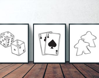 Board Game Wall Art | Printable Digital Download | Board Game Décor | Simple Modern Gamer Art | Unique Poster | Game Room Art | Black+White