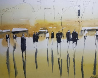 YELLOW PAINTING - Cityscape and people