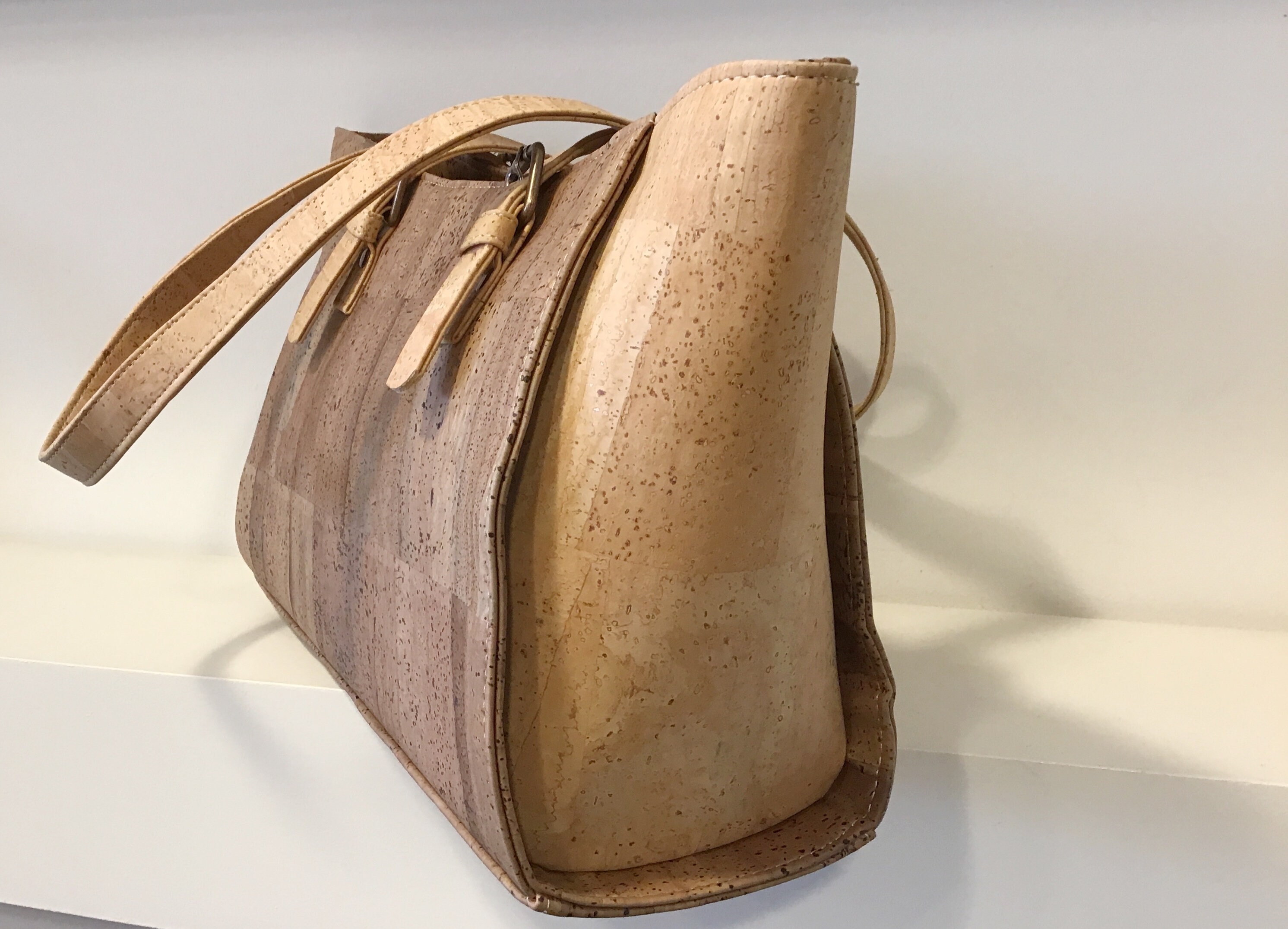 Cork handbag In brown and naturalFree Shipping Vegan Eco Friendly
