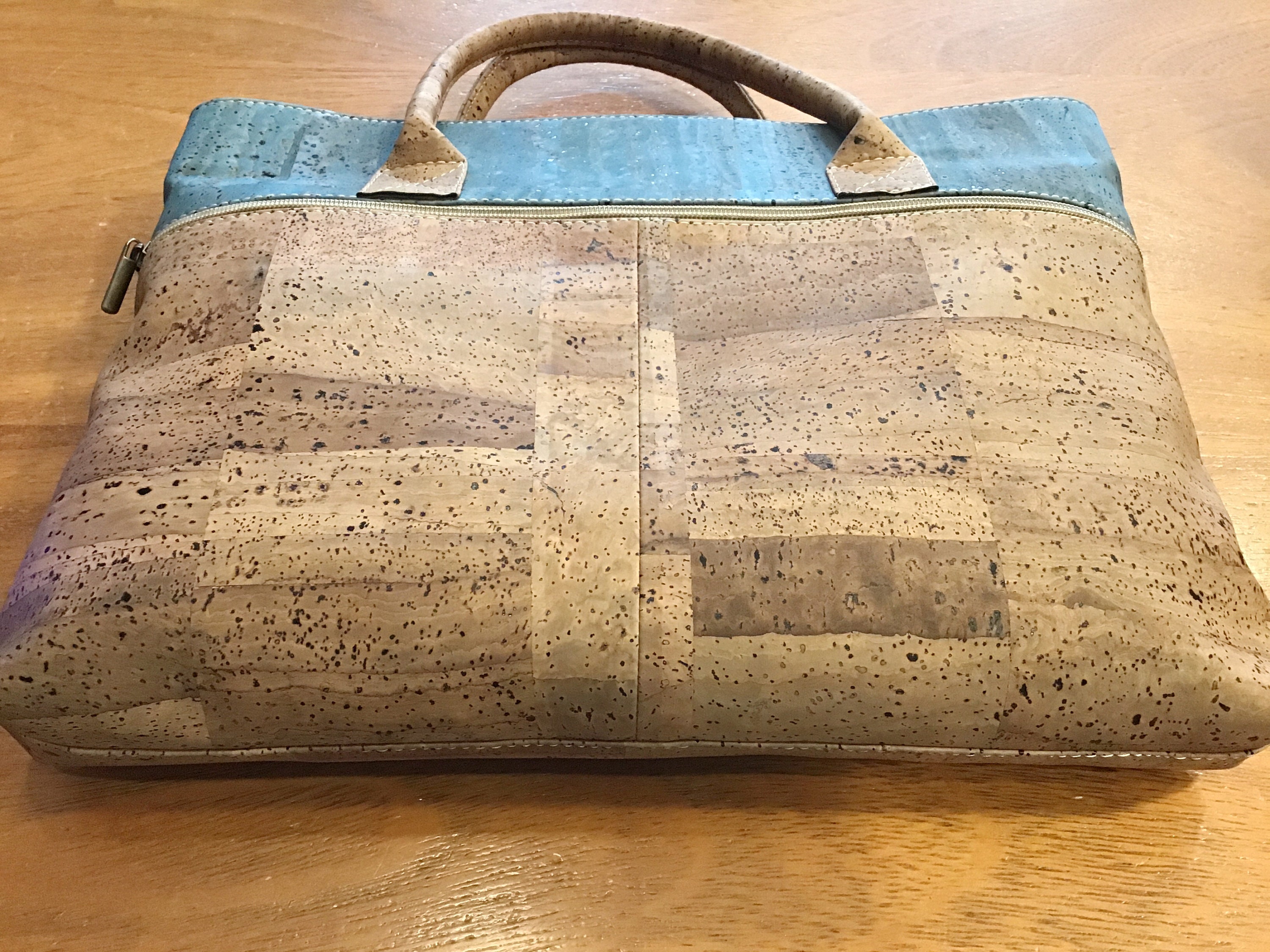 Cork work or travel bag, brown/blue Vegan Eco Friendly