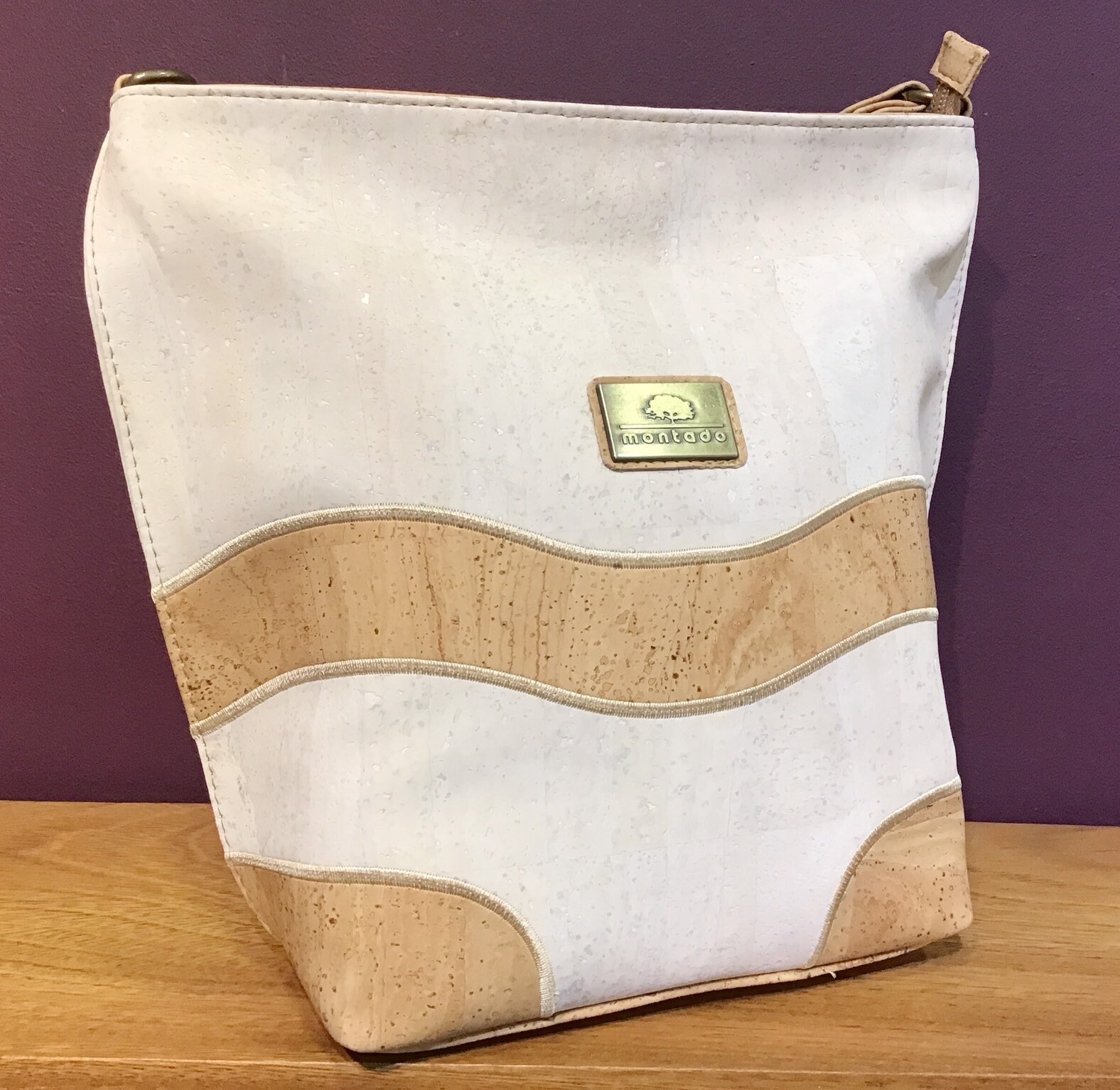 Cork cross body bag, white and natural cork Montado Vegan Eco