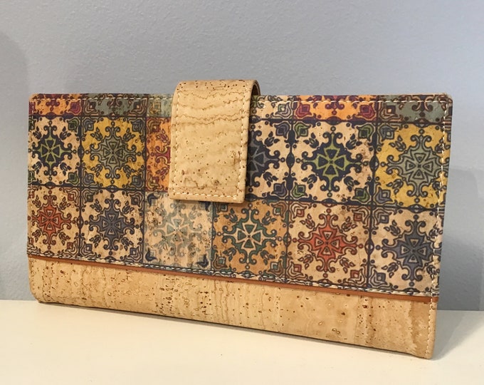 Cork wallet, natural with Portuguese wall tile,  Azulejo, vegan, Cruelty free, Eco Friendly