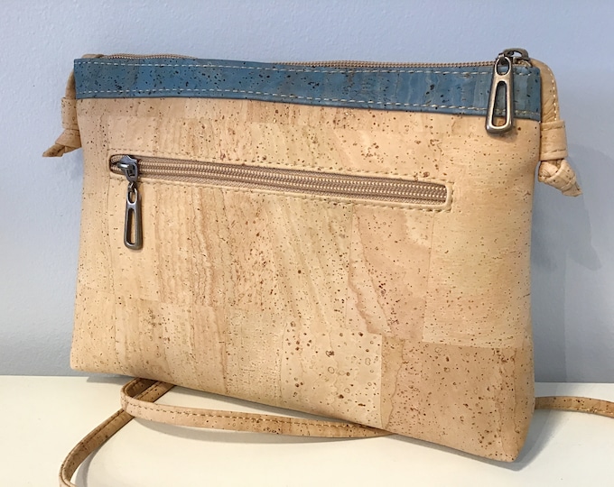 Cork cross body / shoulder bag, natural and turqoise cork, clutch, Vegan, Cruelty free, Eco Friendly