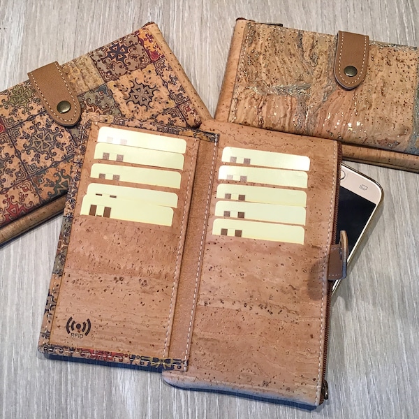 Cork wallet, RFID, natural with pattern, Vegan, cruelty free, Eco Friendly