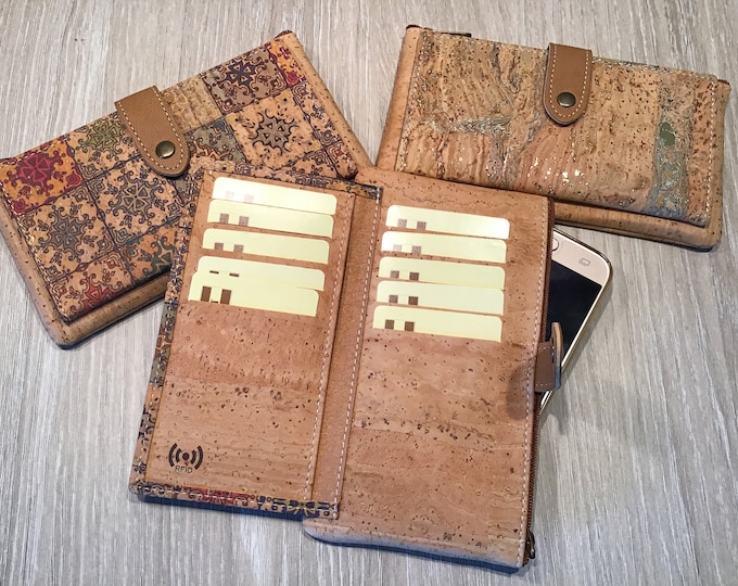 Cork wallet, RFID, natural with pattern, Vegan, cruelty free, Eco Friendly