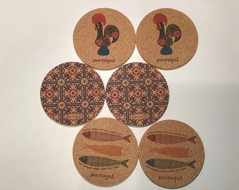 Cork coasters, six, free shipping, Vegan, cruelty free, Eco Friendly