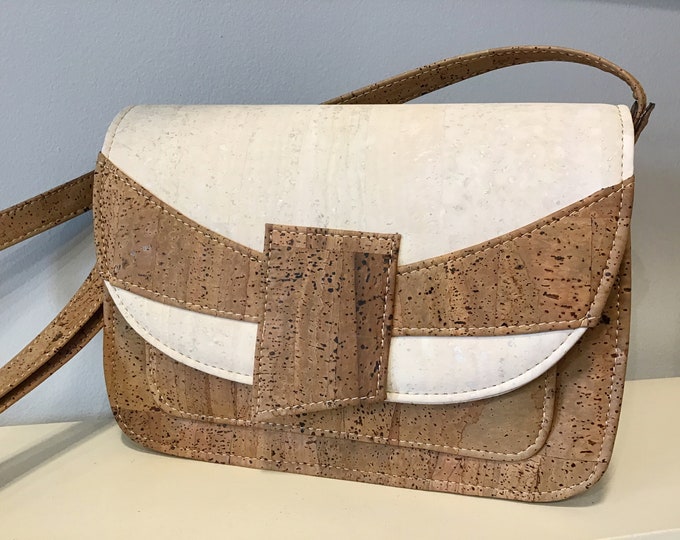 Cork cross body bag, brown and Creme, Vegan, Cruelty Free, Eco Friendly