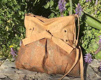 Cork shoulder bag, with bow,  Vegan, Cruelty Free, Eco Friendly