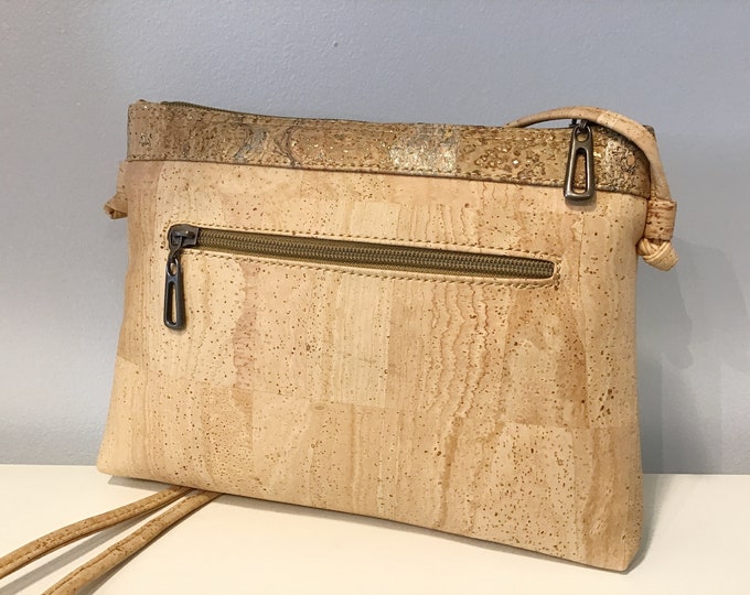 Cork cross body / shoulder bag, natural and Gold flaked cork, Vegan, Cruelty free, Eco Friendly