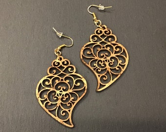 Cork earrings - filigree heart - Vegan - Eco Friendly