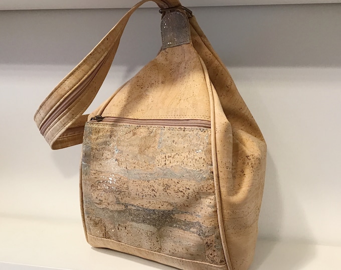 Cork back pack, natural and gold flaked cork, Vegan, Cruelty free, Eco Friendly