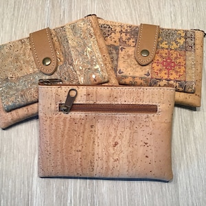 Monedero de corcho, RFID, pequeño, natural, con estampado, vegano, libre de crueldad animal, ecológico