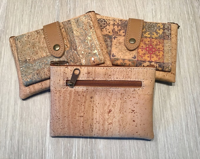 Cork wallet, RFID, small, natural with pattern, Vegan, cruelty free, Eco Friendly