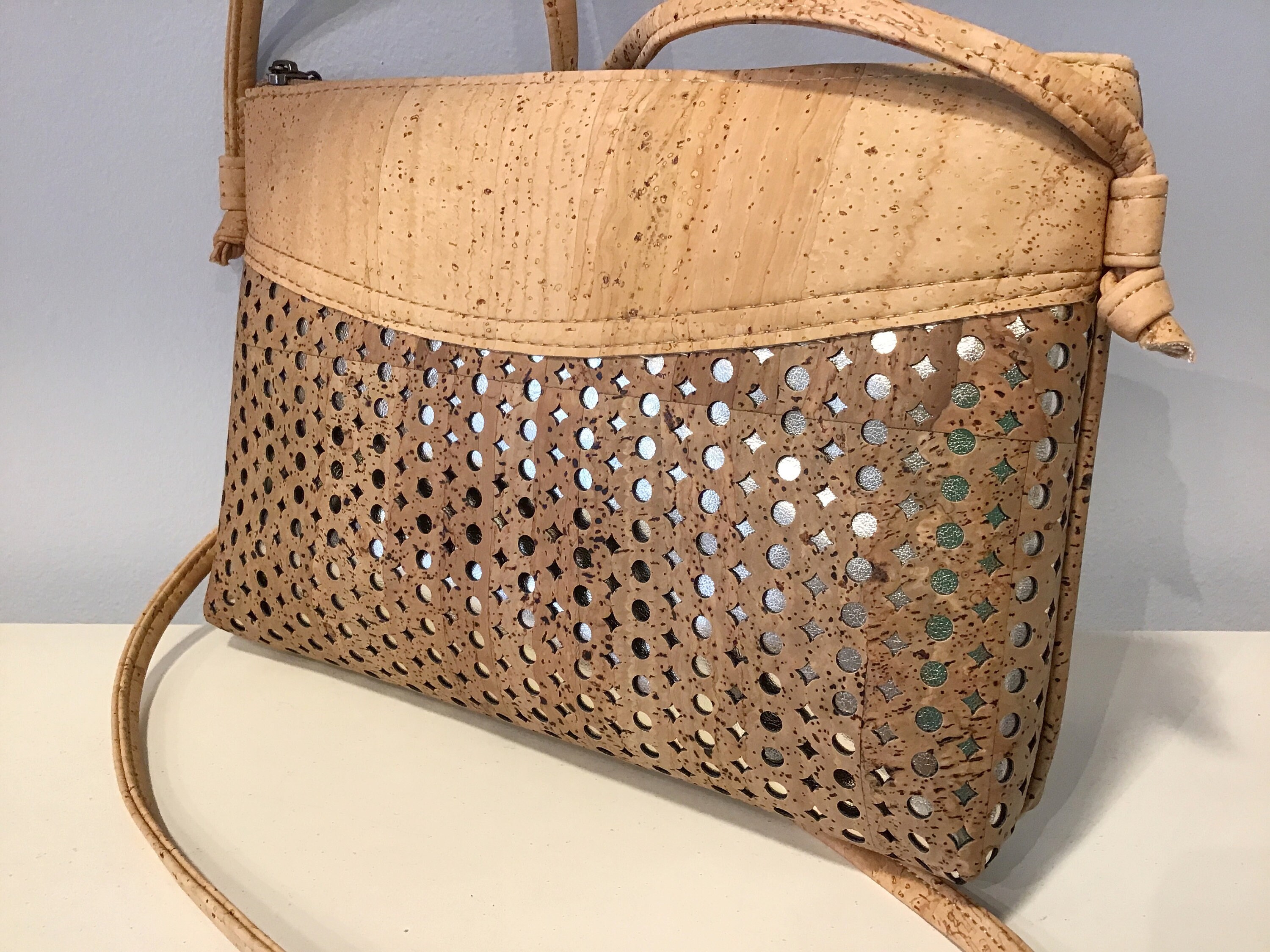 Cork shoulder cross body bag Brown cork vegan cruelty free Eco