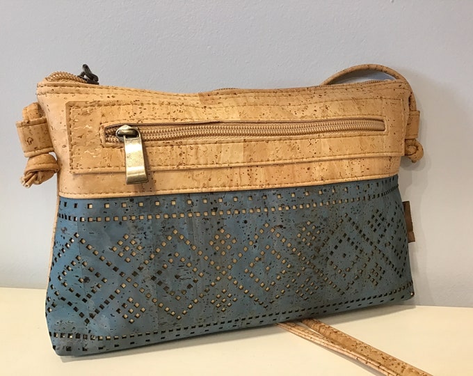 Cork shoulder/cross body bag, Blue cork, vegan, cruelty free,  Eco Friendly