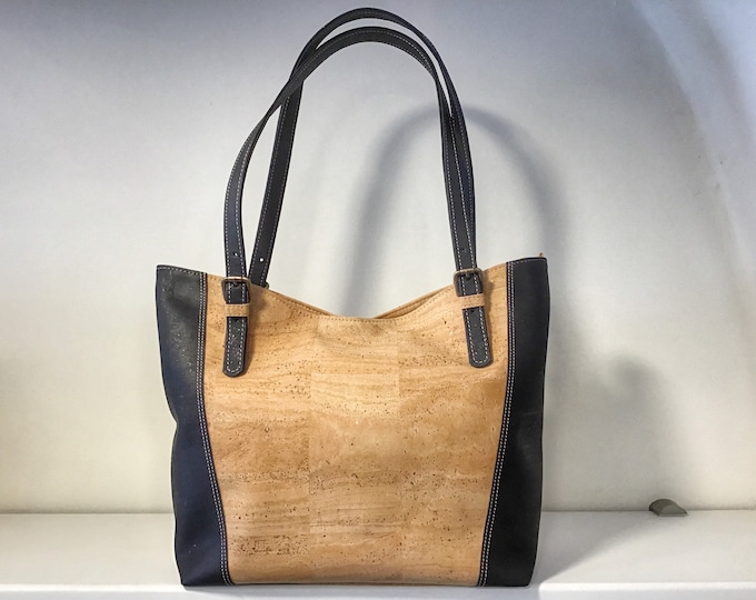 Cork schoulder bag in natural and black, Vegan, Cruelty Free, Eco Friendly