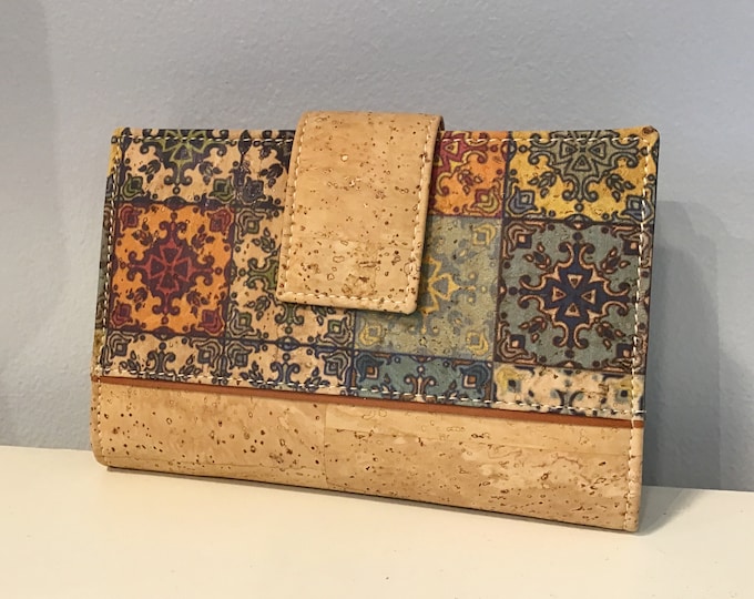 Cork complete wallet, natural with azulejo, vegan, cruelty free, Eco Friendly