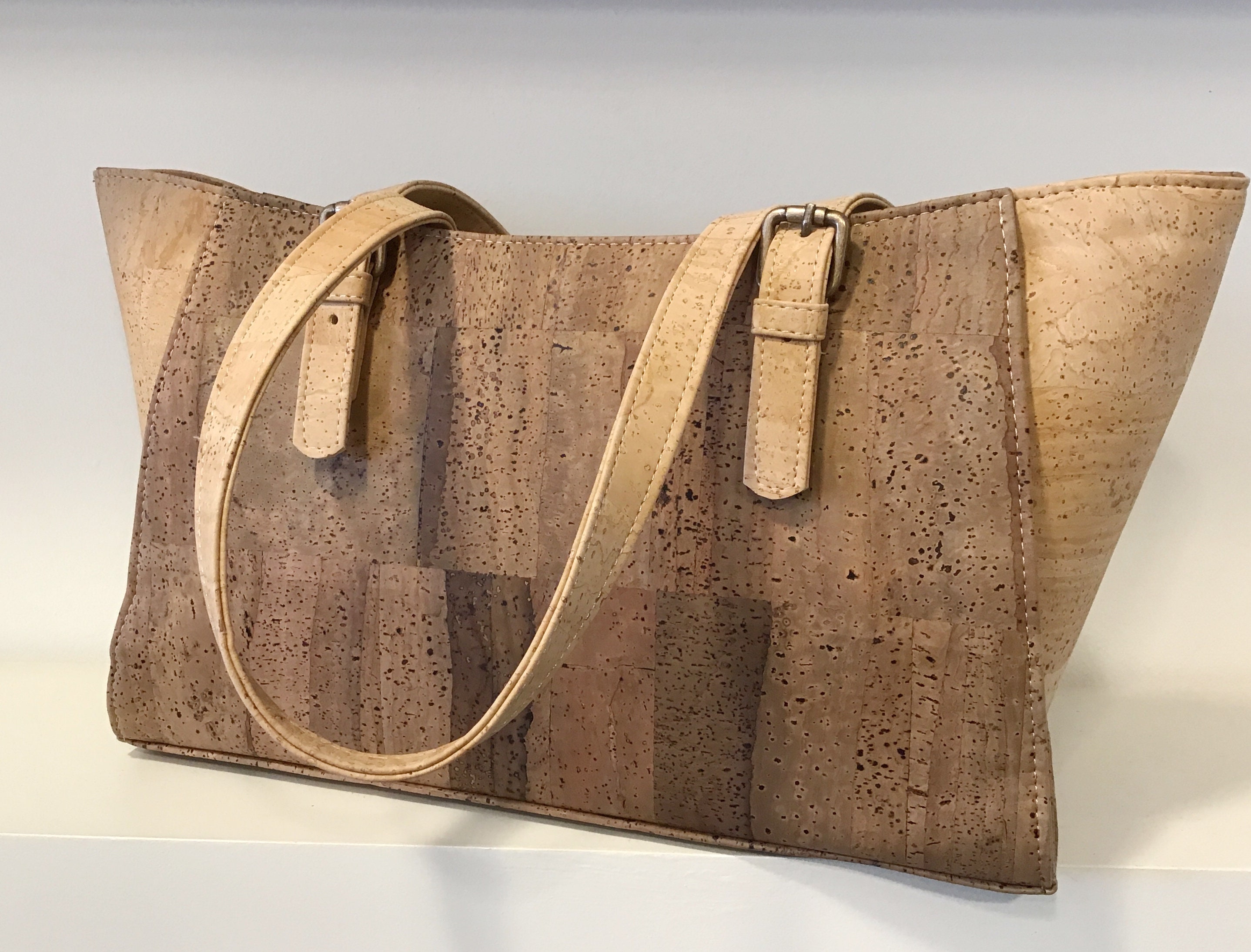 Cork handbag In brown and naturalFree Shipping Vegan Eco Friendly