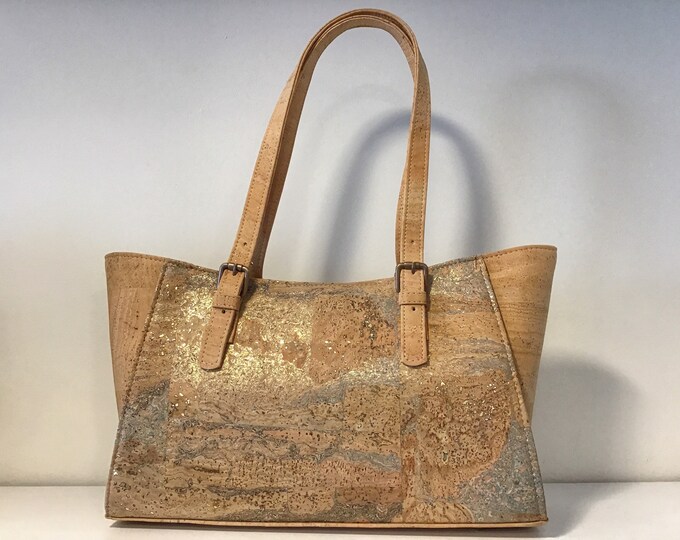 Cork handbag natural with gold, Vegan, cruelty free, Eco Friendly