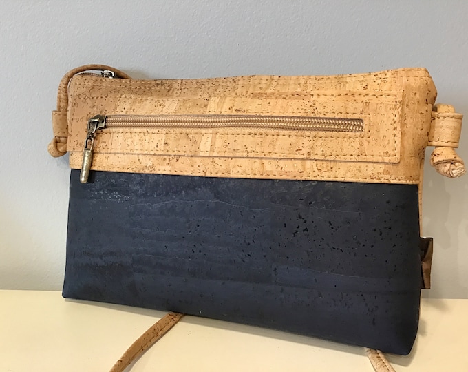 Cork shoulder/cross body bag, Blue cork, vegan, cruelty free,  Eco Friendly